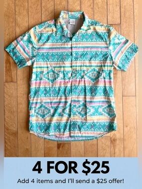 Urban Heritage Festival Geometric Retro Tribal Style Button-Up Shirt Size Large